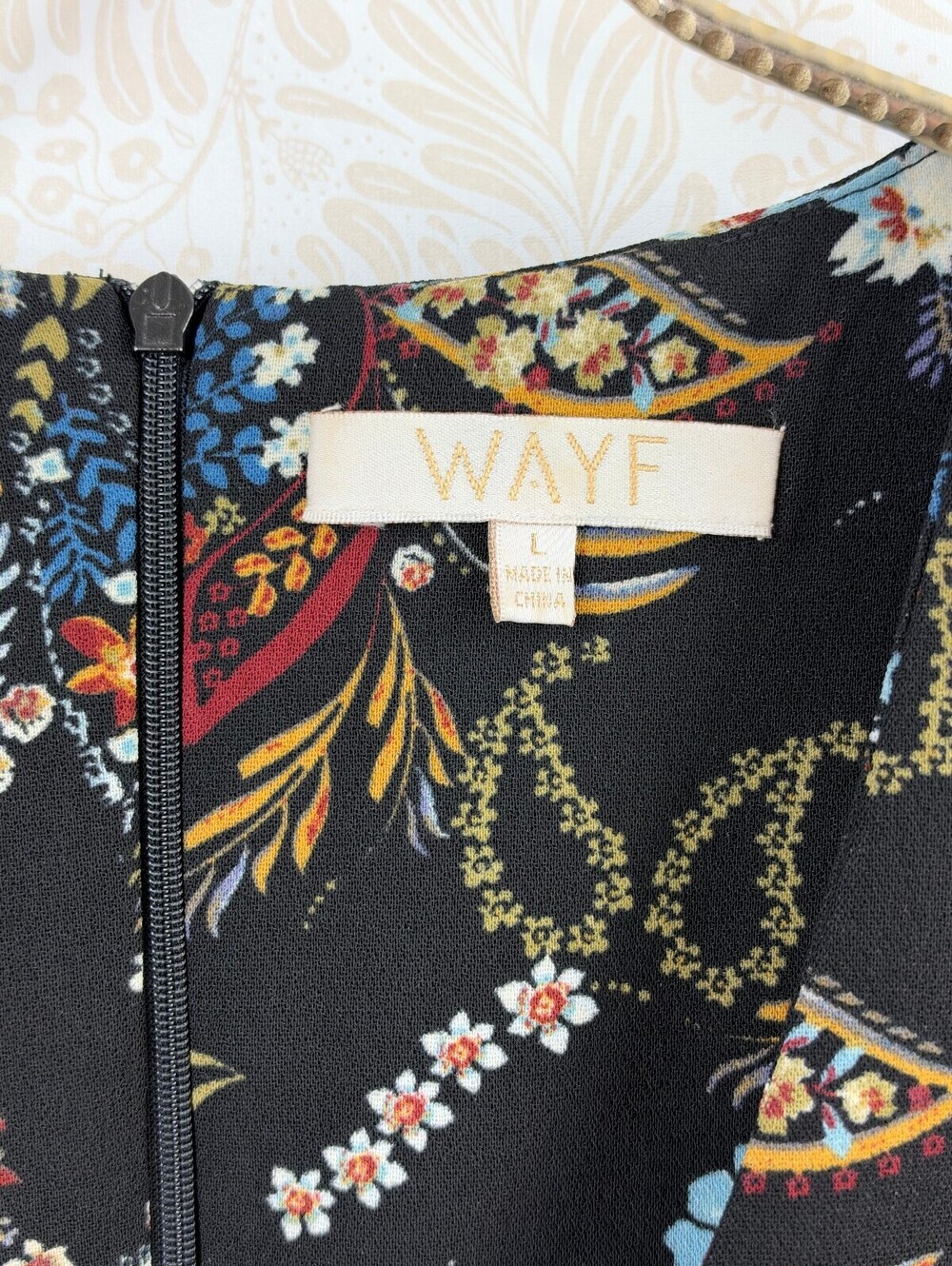WAYF Black Floral Malone Plunge Mini Long Sleeve Shift Dress - Size - Large - Picture 7 of 7